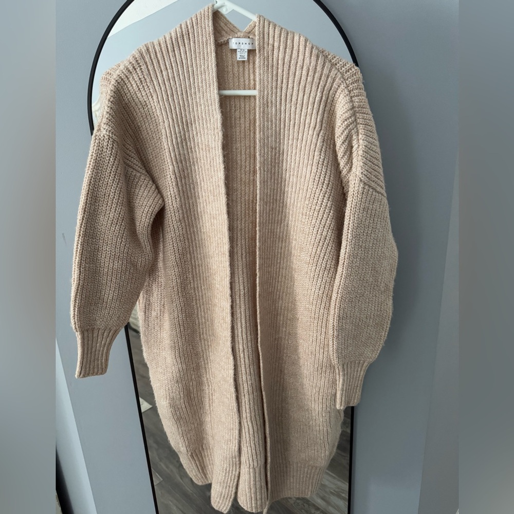 Topshop ribbed open front cardigan(oat color)